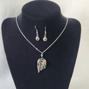 Lucky You Leaf Gold And Silver Metal Lady Bug Necklace & Earring Set